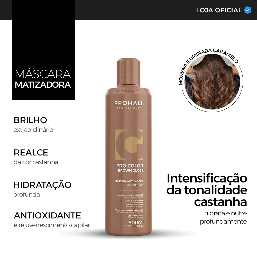 Máscara Matizadora Brown Gloss Efeito Morena Iluminada Caramelo 500ML