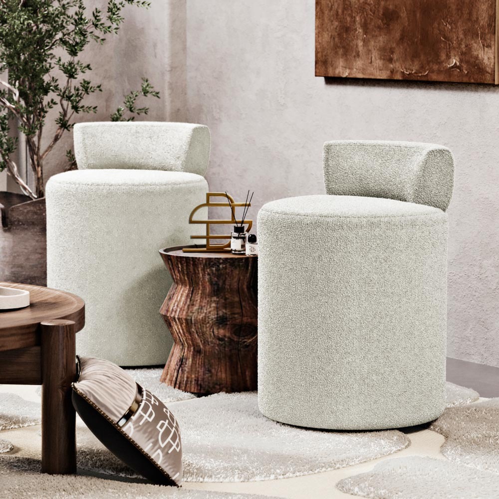 Kit 2 Puffs Decorativos Aegon Orgânico Minimalista Design Moderno para Sala de Estar Confortável Bouclê - Desk Design