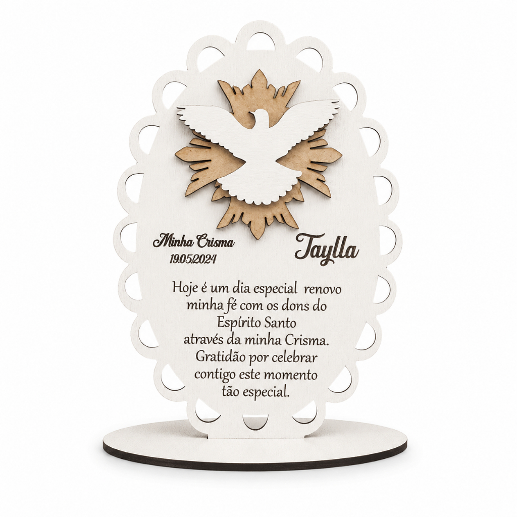 Kit 10 Lembrancinha Crisma Espirito Santo Personalizado - MDF Branco Gravado