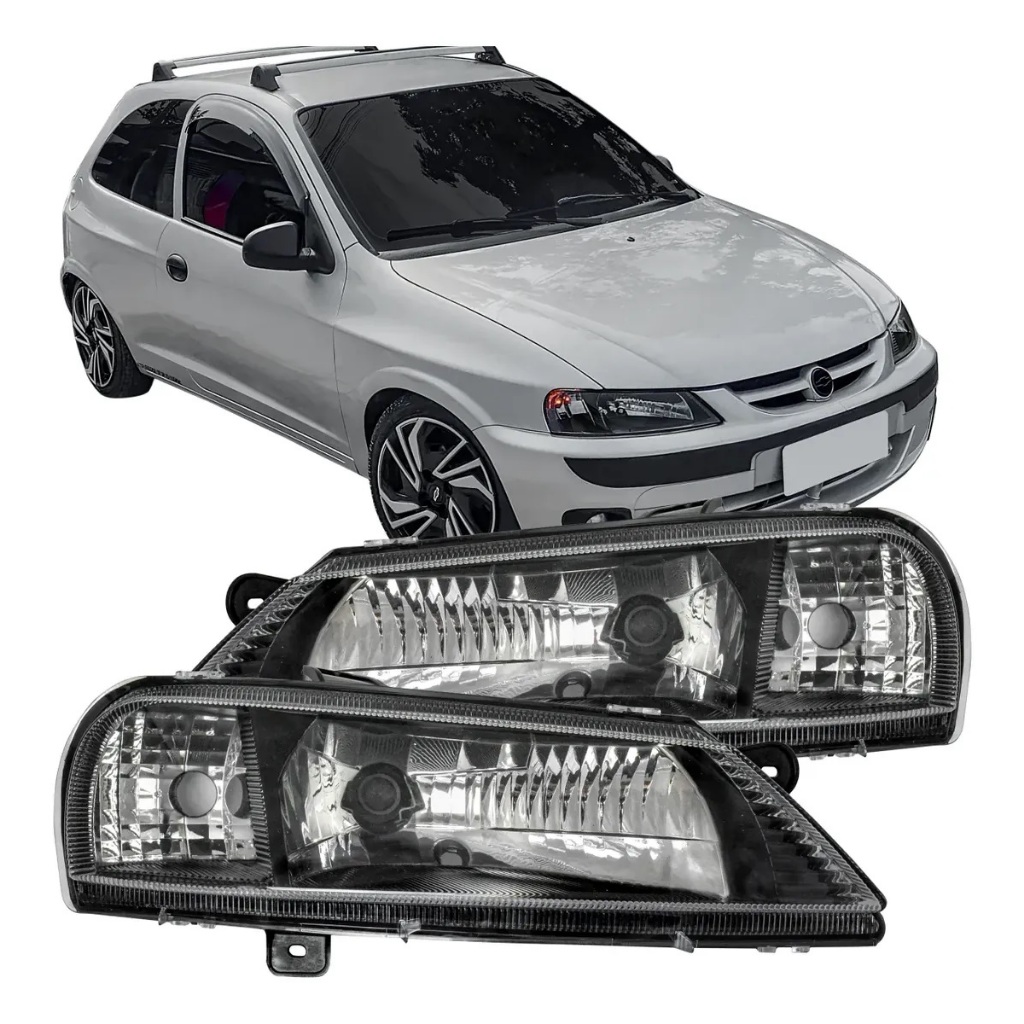 FAROL CELTA 2000 até 2006 MASCARA NEGRA GM CELTA G1 Lente Lisa de Acrilico Acessório carro