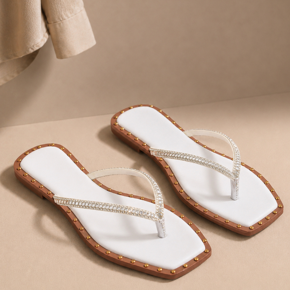 Rasteirinha Feminina Com Strass Luxo Chinelo Elegante Confortável Elegante