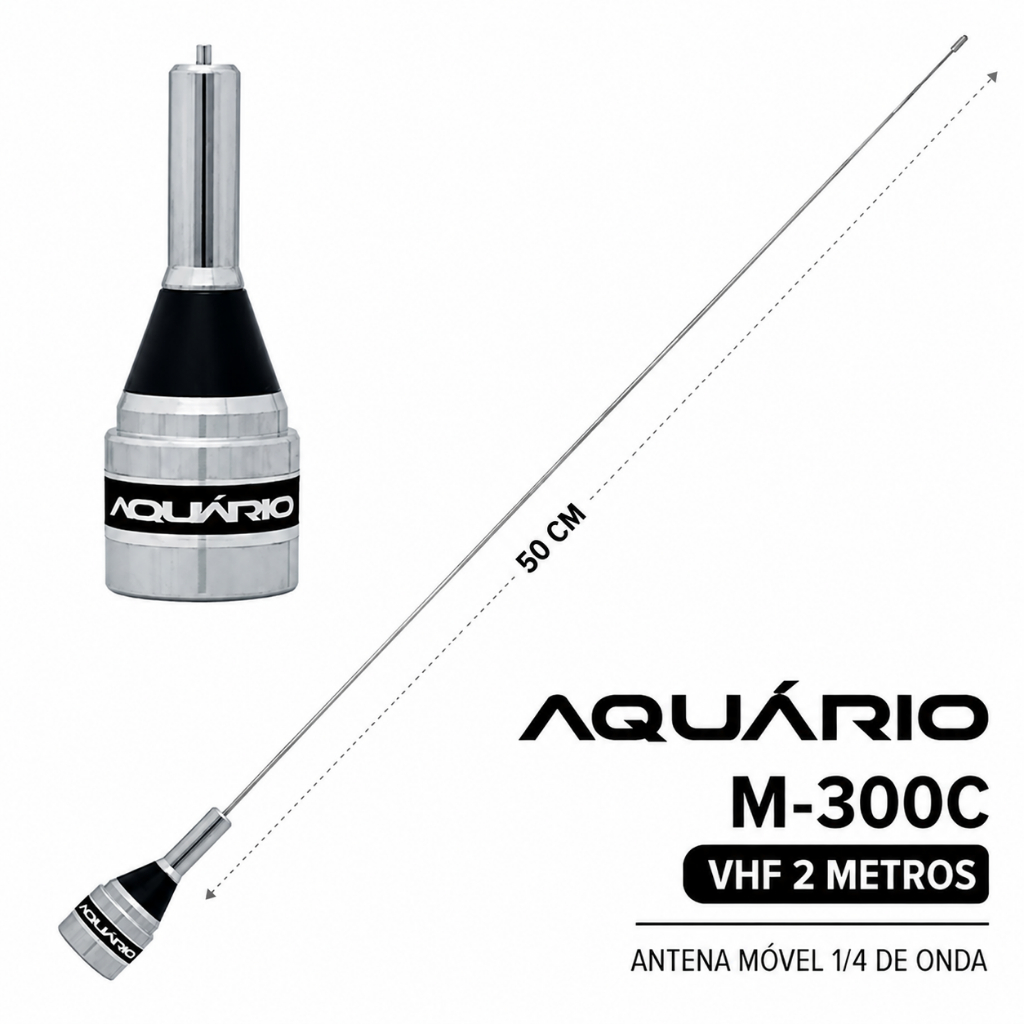 Antena Móvel 1/4 De Onda Vhf 50cm VHF 2 Metro 200w M-300c Aquário