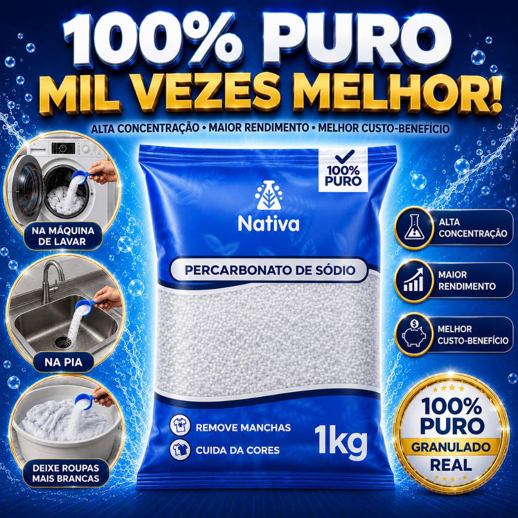 Percarbonato de Sódio 100% Puro Tira Manchas Alvejante Sem Cloro para Roupas Brancas e Coloridas