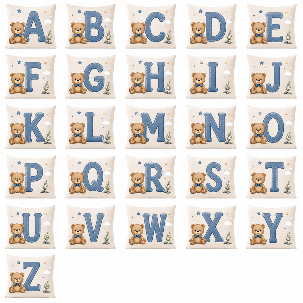 Capa Almofada 45x45 cm Estampada Inicial Nome Infantil Suede Veludo Personagem Urso Menina Menino — imagem 2 de 2