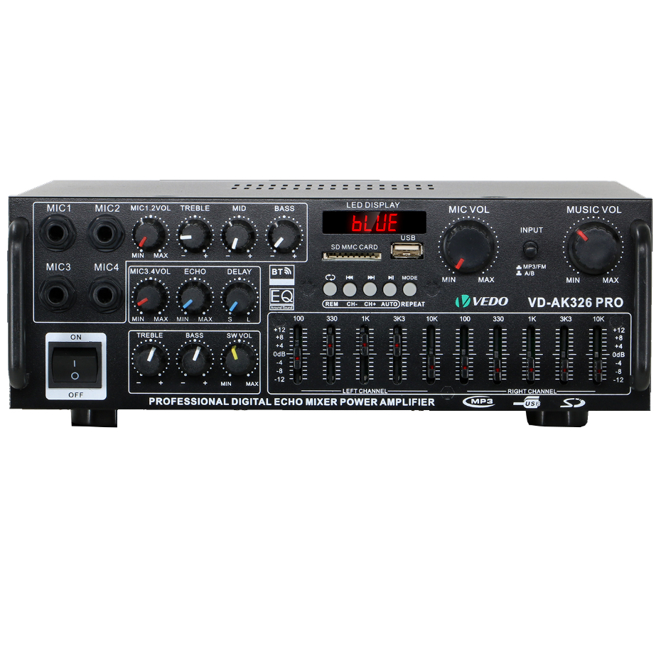 VEDO Amplificador De Potência 300W RMS Canal 2.1 Bluetooth Sub 12V 110/220V Com EQ Controle Remoto Para Doméstico Carro