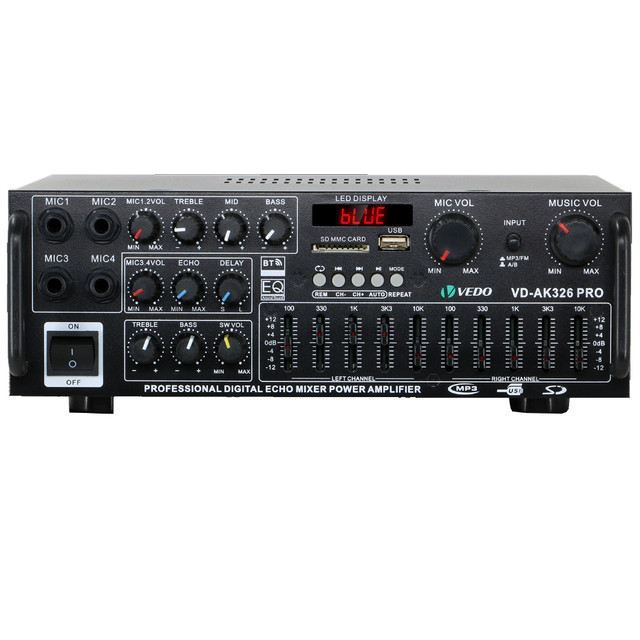 VEDO Amplificador De Potência 300W RMS Canal 2.1 Bluetooth Sub 12V 110/220V Com EQ Controle Remoto Para Doméstico Carro