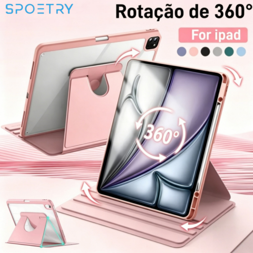 Capa de Acrílico 360° para ipad Air 4/5/6 Pro 11 Air3 Pro10.5 10th 8th Gen 6th 7