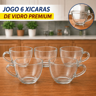 Jogo De Xícaras Em Vidro  200ml Kit Canecas 6 Peças Para Chá Café Louças