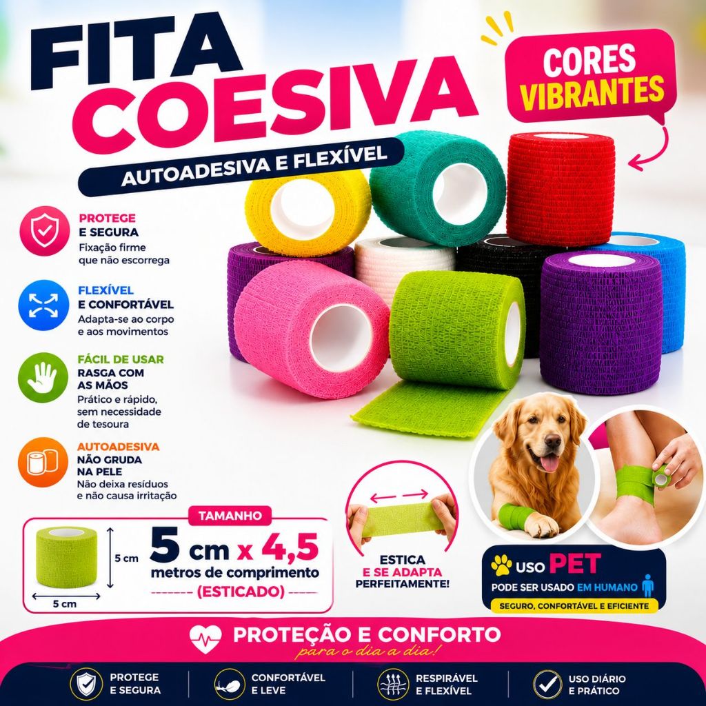 5 Unidades Bandagem Elástica Faixa Fita Auto Aderente Cross Jiu Tatuagem Proteção Dedos Pet Cão
