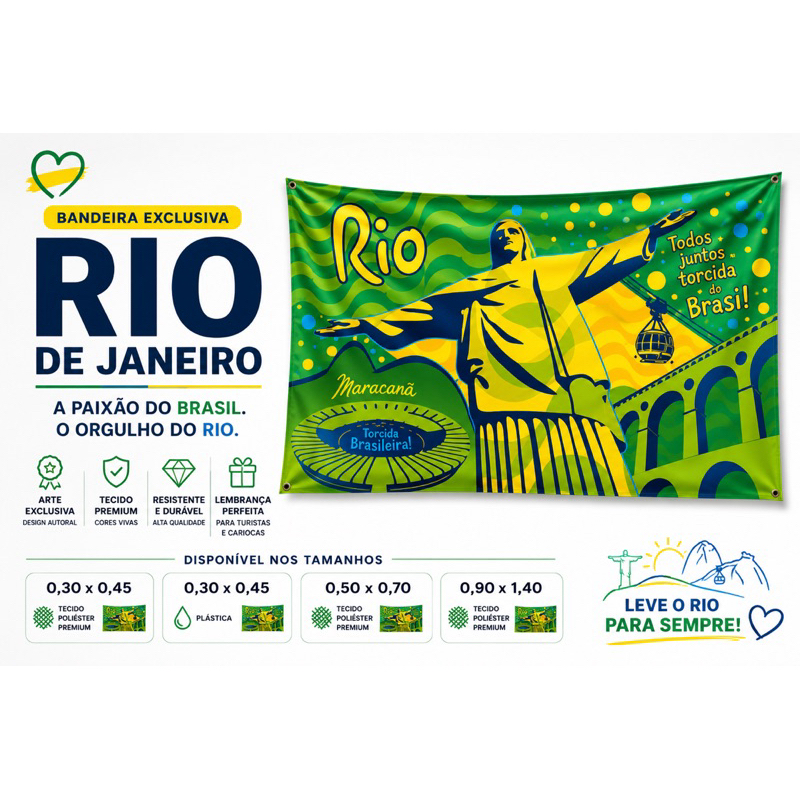 kit com 12 bandeiras de tecido do Brasil tema RIo de Janeiro de 0,90 x 1,40 - R$.9,99 cada