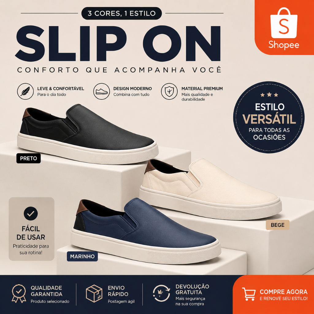 Slip On Sapatenis Social e Casual Moderno Confortável