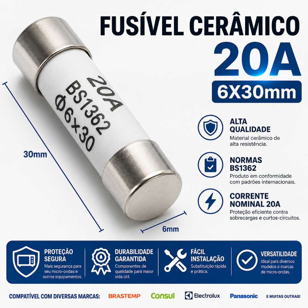 Fusível Microondas Para Todos Modelos Universal 20a Amperes