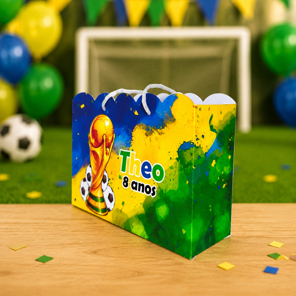 Sacolinha Personalizada Pegue e Monte Futebol brasil festa infantil formato nuvem sacolinha surpresa
