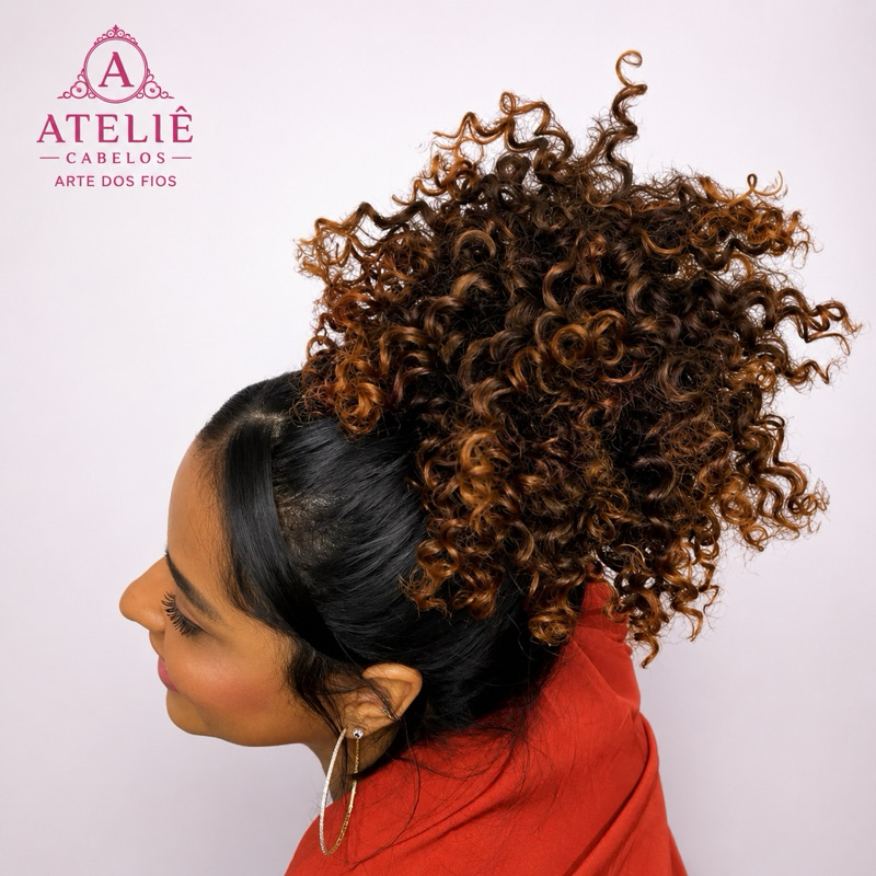 Aplique Coque Cacheado Mel Orgânico Afro Puff Rabo De Cavalo Fibra Premium Volumoso Natural Fashion Luxo