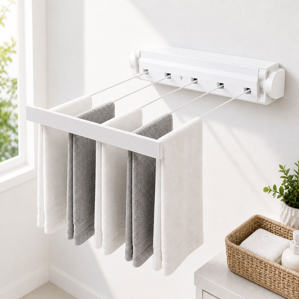 Varal De Parede Automático Rotoflex Para Apartamento Ou Casa  Branco– 5 Cordas Retrátil