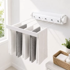 Varal De Parede Automático Rotoflex Para Apartamento Ou Casa Branco– 5 Cordas Retrátil