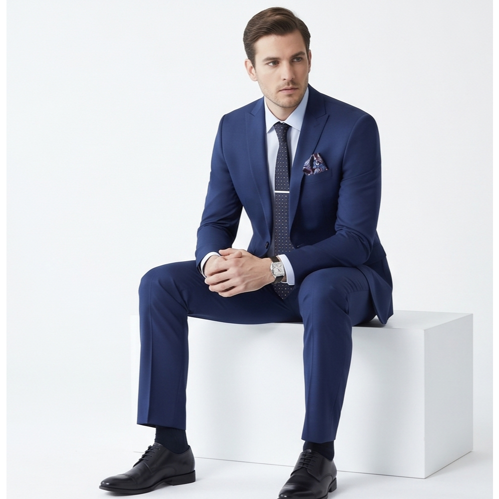 Terno Azul Marinho Oxford Masculino Slim Executivo De Luxo (blazer + Calça)+DiretoDaFabrica+Padrinho+Casamento+Formatura