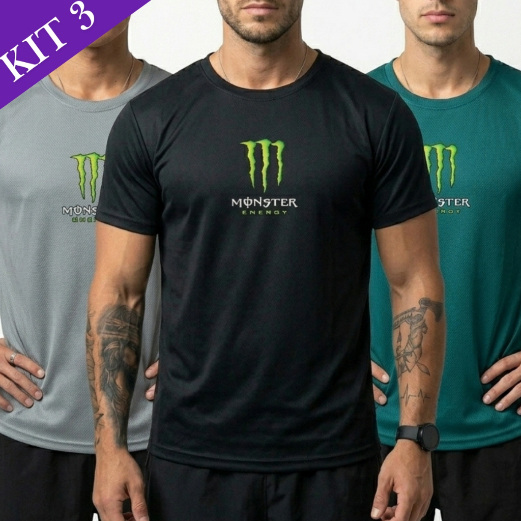 Kit 3 Camisetas Masculinas Dry Fit Academia Treino Corrida Esportiva Com Elastano Leve