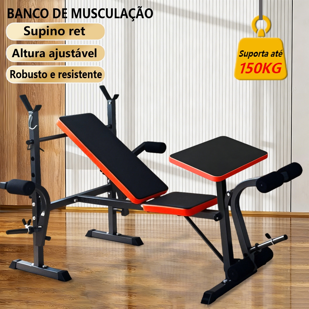 Estação De Musculação Banco De Supino Capacidade De Carga Aço Couro Fácil Montagem