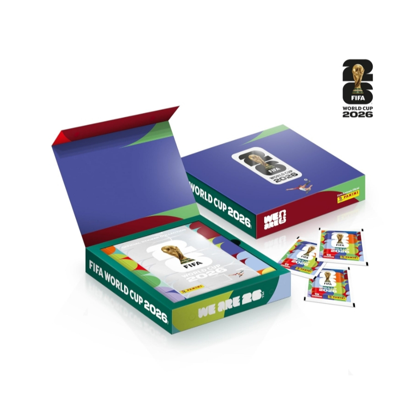 Copa do Mundo da FIFA 2026™ Box Premium Imã C/ 1 Álbum Capa Dura Prata + 40 Envelopes de Figurinhas