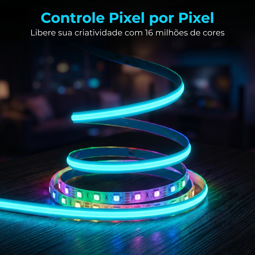 Fita LED WS2812 DC5V RGB 5m/rolo alto brilho IC integrado para decoração gamer e decoração de mesa