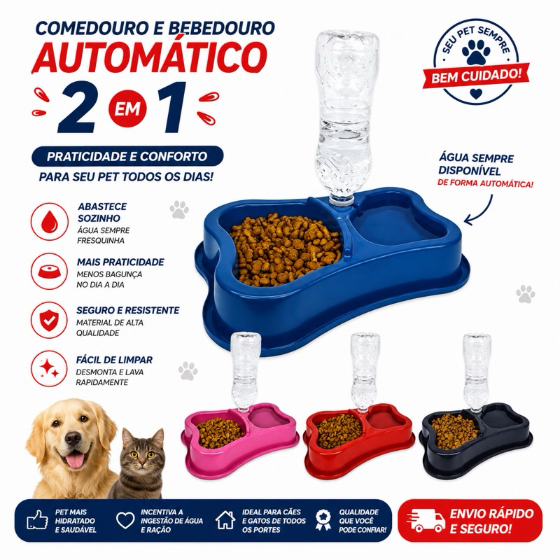 2 Em 1 Comedouro e Bebedouro Anti Formiga Automático Duplo Pet Suporte Garrafa - Para Cachorro ou Gato