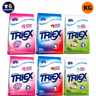 Kit Sabão em Pó TRIEX 800g - Multiação, Coco e Flowers (6 Unidades - Total 4,8kg)