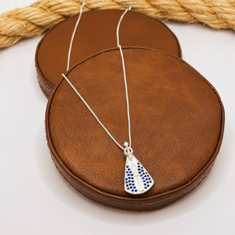 Gargantilha Prata 925 Nossa Senhora Azul Cravejada Elegante — imagem 2 de 2