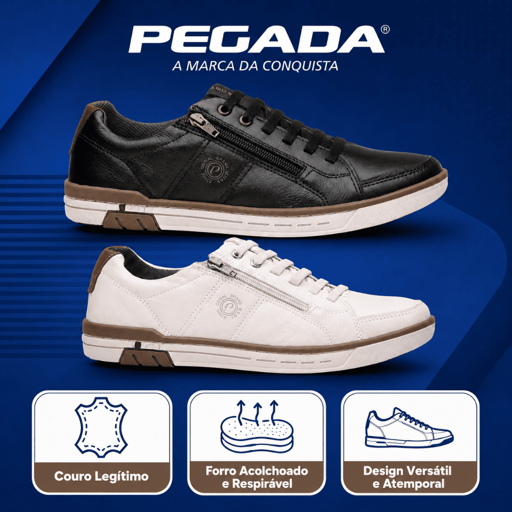 Sapatenis Masculino Pegada Couro Legítimo Calce Fácil Conforto | Lançamento ! | Original Pegada !