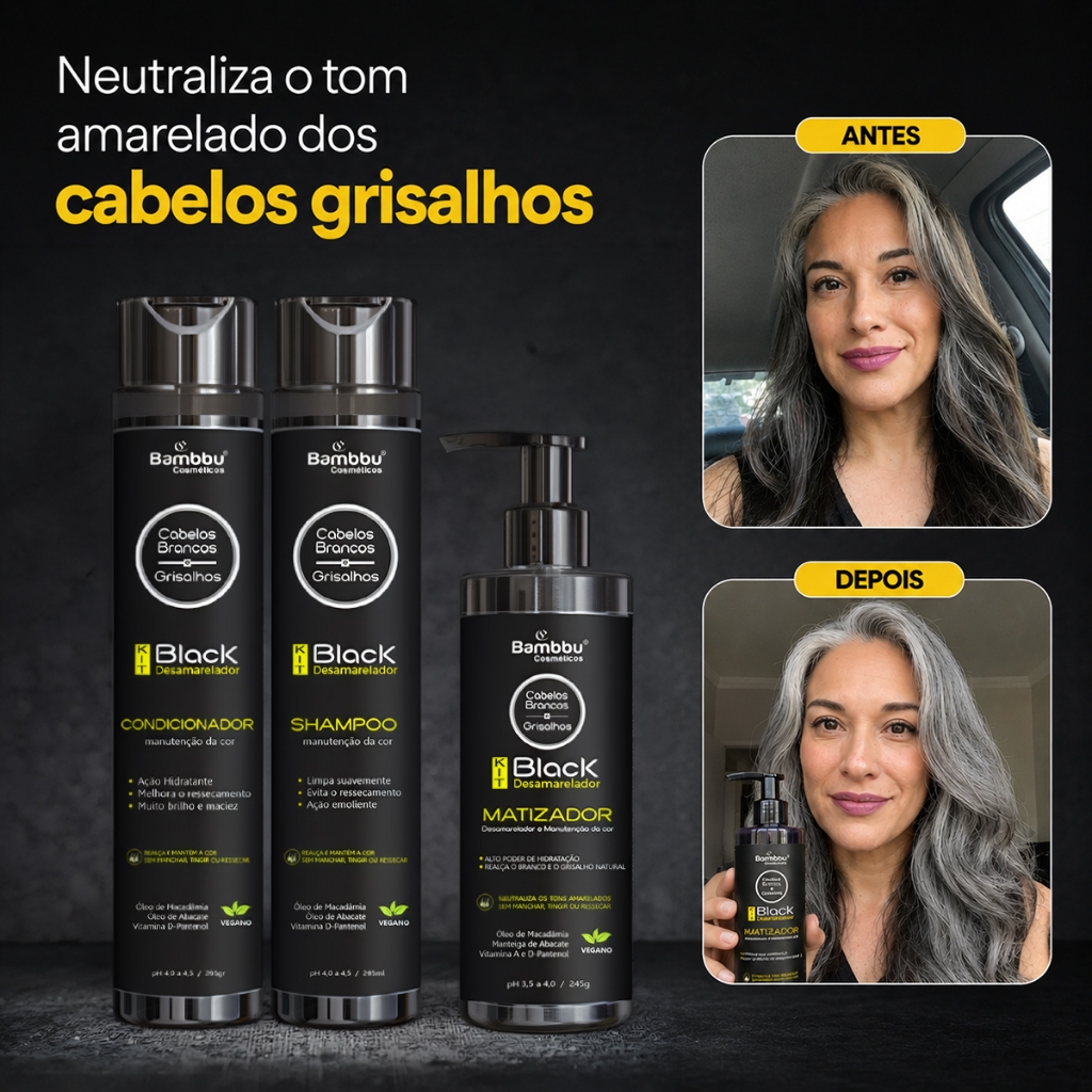 Kit Shampoo Condicionador E Matizador Desamarelador 295ml - Bambbu Cosmético