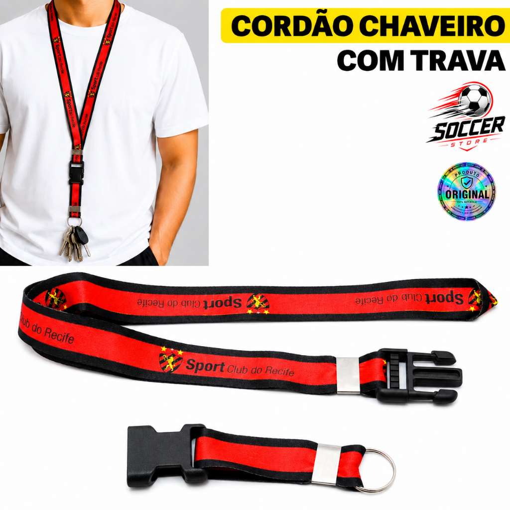 Cordão Chaveiro Sport Recife Lanyard Pescoço Oficial Original Trava Mochila Argola Presente