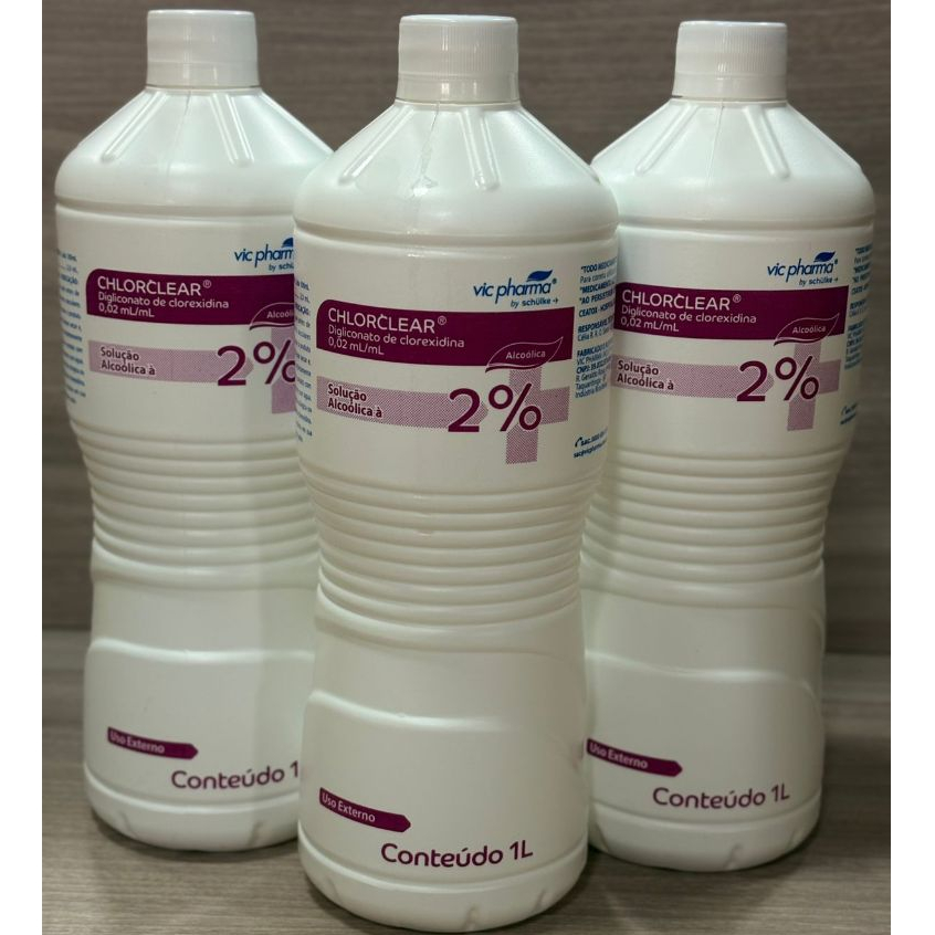 Kit com 4 Unidades Clorexidina Alcoólica Vic Pharma Antisséptico 2% 1 Litro