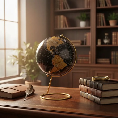 Globo Terrestre Decorativo Giratório Preto Base Metal 22cm