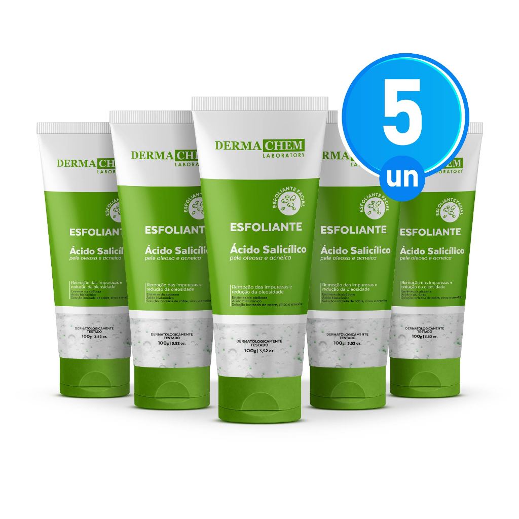 Kit 5 Gel Esfoliante Ácido Salicílico Enzimático 100ml Dermachem