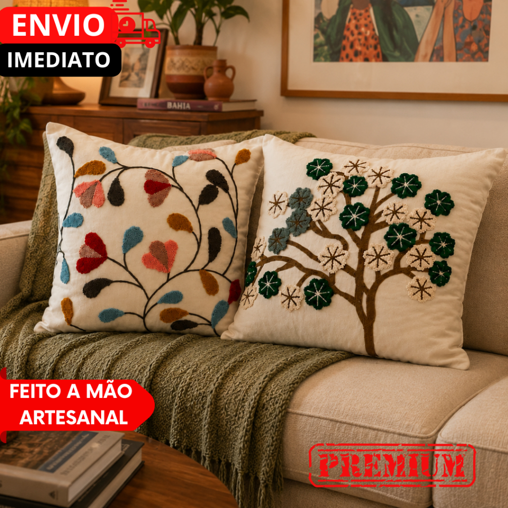 Almofada Bordadas estilo boho chic Elegantes para Sofá Poltrona Escritório e Quarto