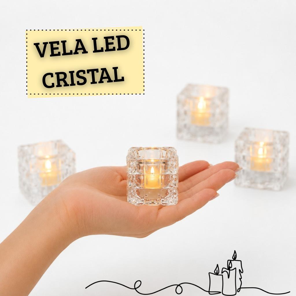 Vela Luminária Led Enfeite Decorativo Meia Luz Ambiente Quarto Sala Plástico Cristal Luz Quente