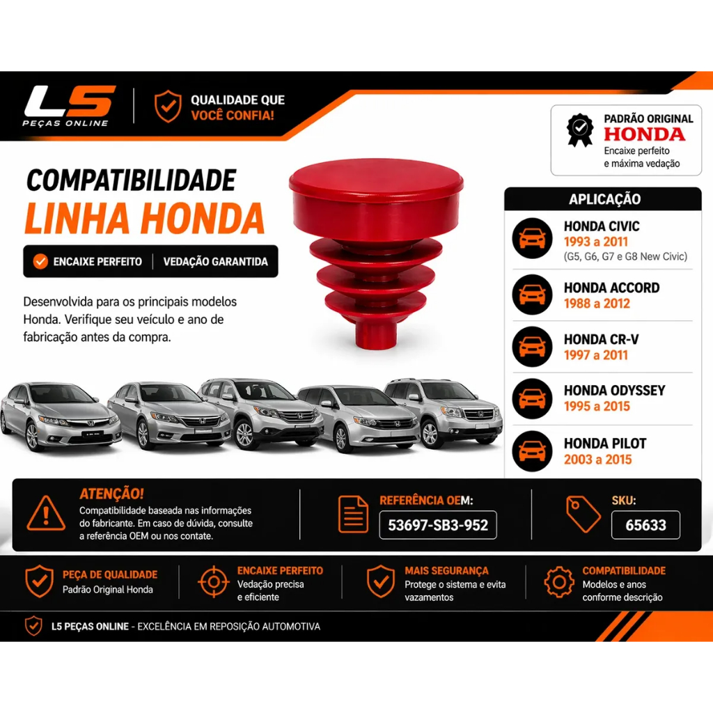 Tampa Direção Honda Civic G5 G6 G7 G8 New Civic Accord CRV 93 A 2011 Vedação Aletas 53697-SB3-952