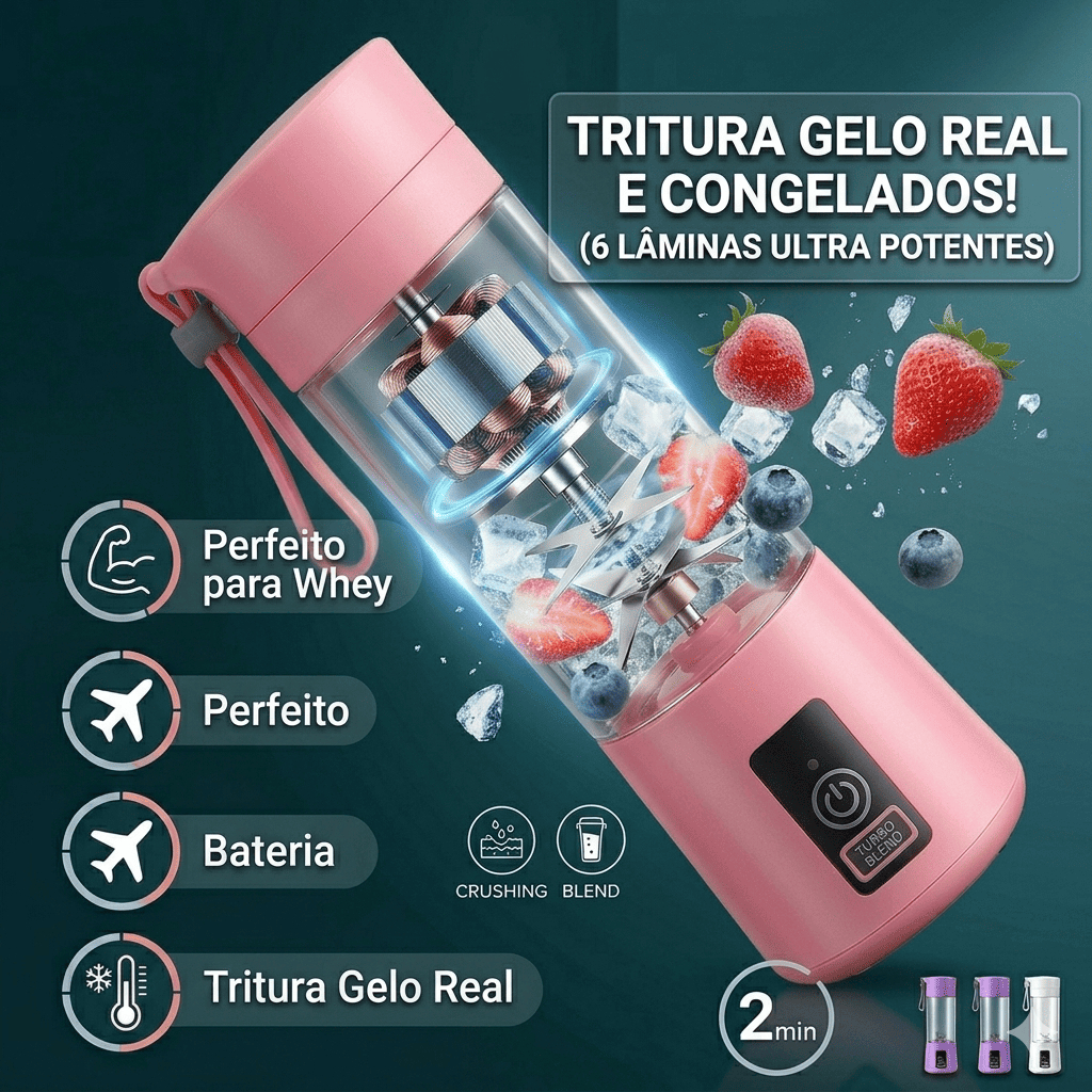 Mini Liquidificador Portátil Tritura Gelo Garrafa Mixer Elétrico Recarregável Whey Protein E Sucos