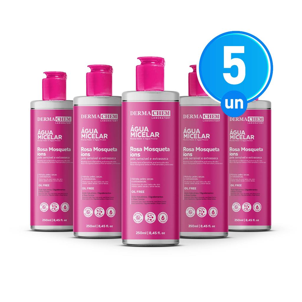 Kit 5 Água Micelar Rosa Mosqueta 250ml Dermachem