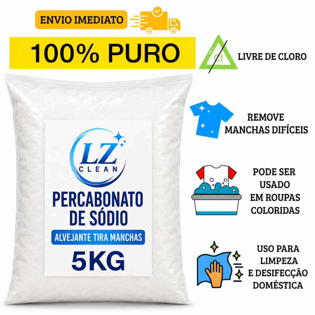 Percarbonato de Sódio Original PREMIUM 100% Clareador de Roupas Claras e Coloridas 500G/1KG/2KG/3KG/4KG/5KG