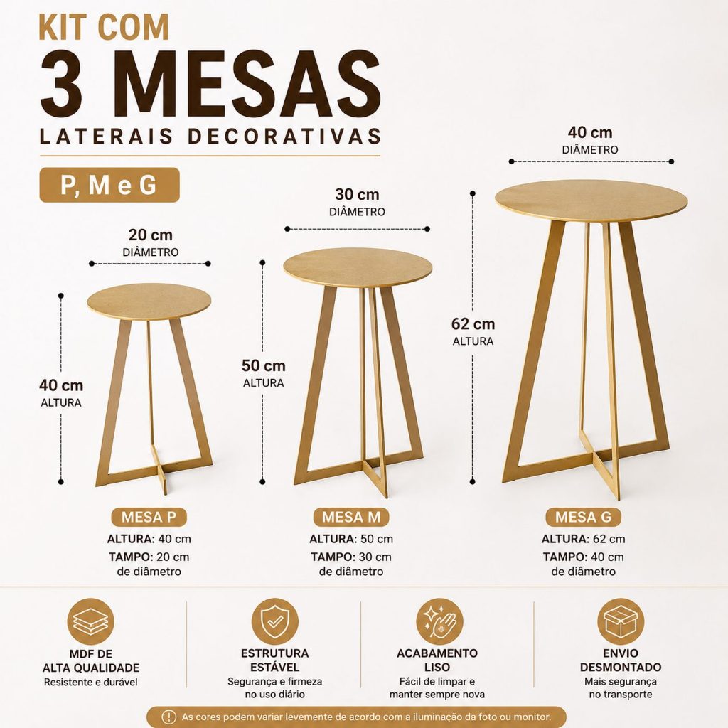 Trio Suportes MDF Desmontável Triângulo Redondo Kit 3 Peças Decoração Festa Casamento Mesa Display Doces