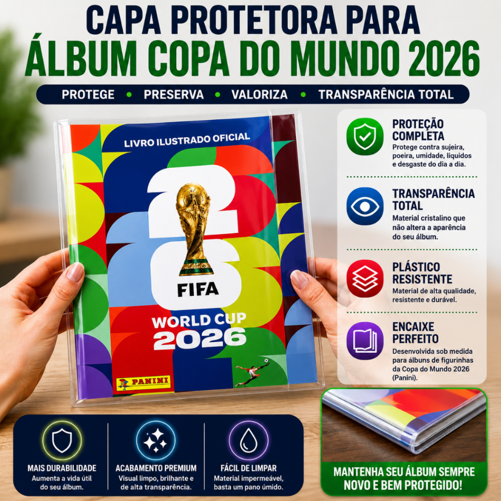 Capa Plástica Protetora de Album da Copa do Mundo 2026 Capa Mole
