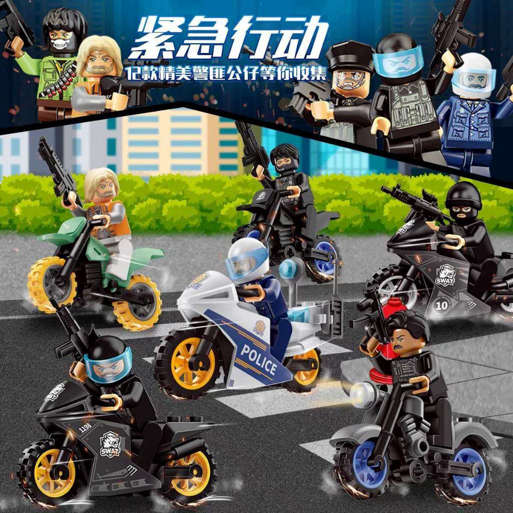 Mini Boneco Moto Polícia SWAT Blocos de Montar Figura Colecionável Envio Imediato Brasil
