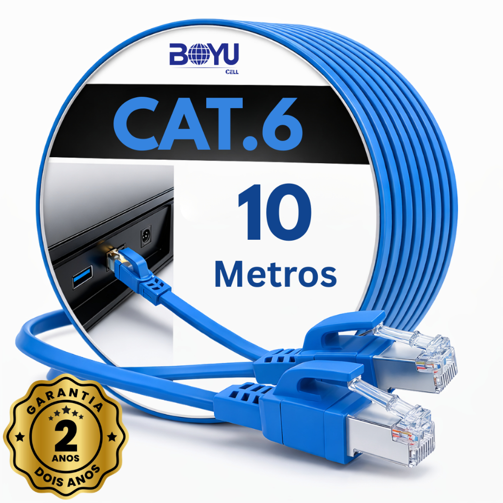 Cabo De Rede Cat6 10 Metros 10m Ethernet Lan Giga Rj45 Crimpado Boyu Cell