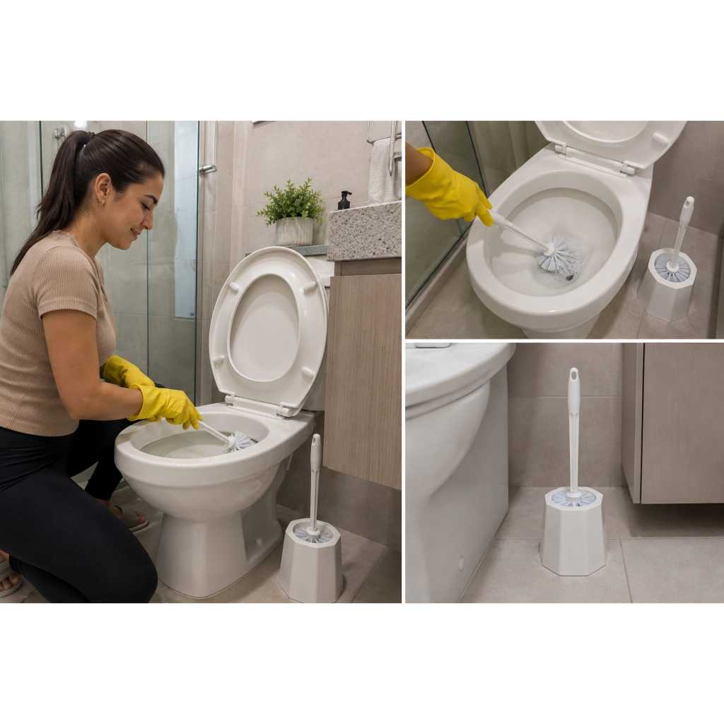 Escova Sanitária com Suporte – Escova para Vaso + Cabo Ergonômico e Cerdas Resistente