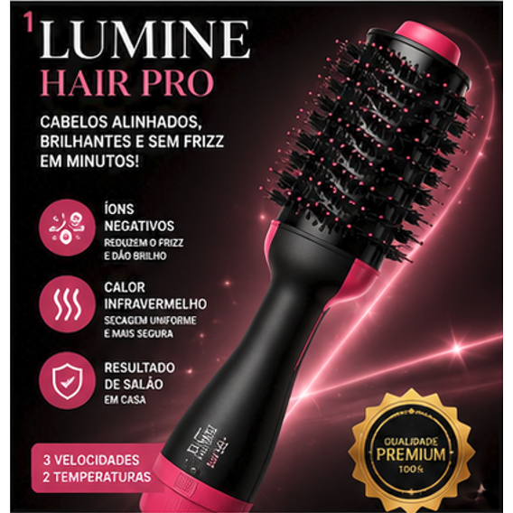Escova Secadora Modeladora Lumine Hair Pro™ 3 Velocidades Anti Frizz Íons Negativos 110V