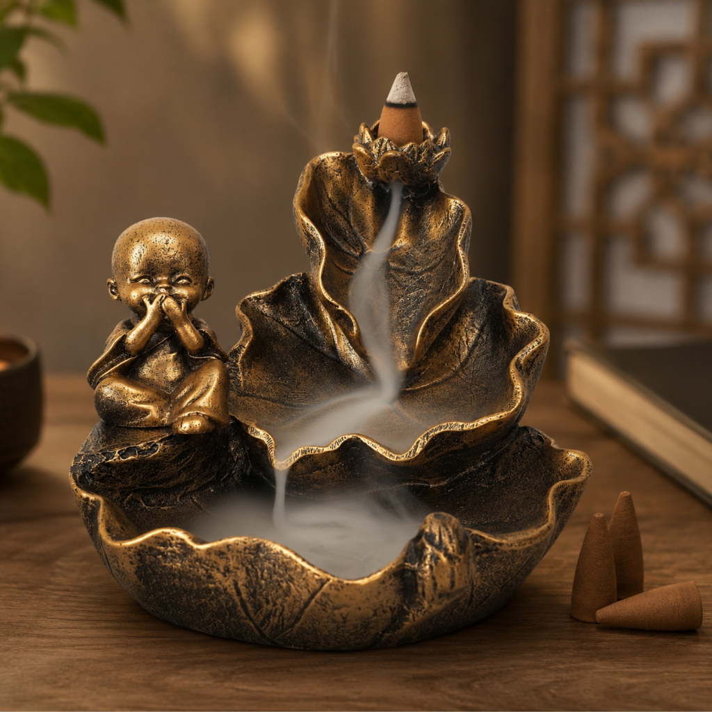 Imagem Incensário Cascata Buda Chinês Resina Porta Incenso Cone Decorativo Zen Feng Shui Modelos Variados