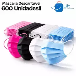 Kit até 600 Máscaras Descartáveis Tripla Camada Com Clipe Nasal - Cores Diversas
