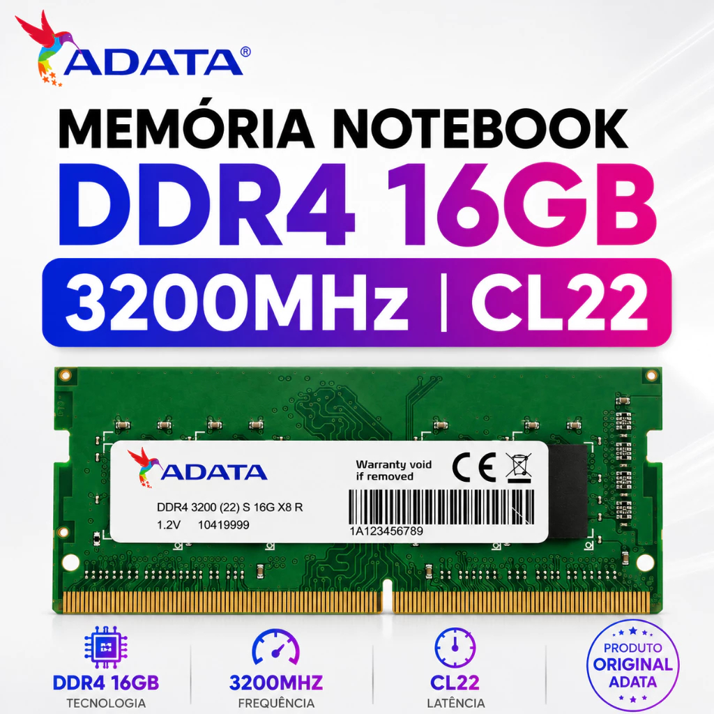 Memória ram 16GB DDR4 3200MHZ-2666MHZ ADATA/SMART/SAMSUNG/CRUCIAL para Notebook/Laptop 1x16 SODIMM