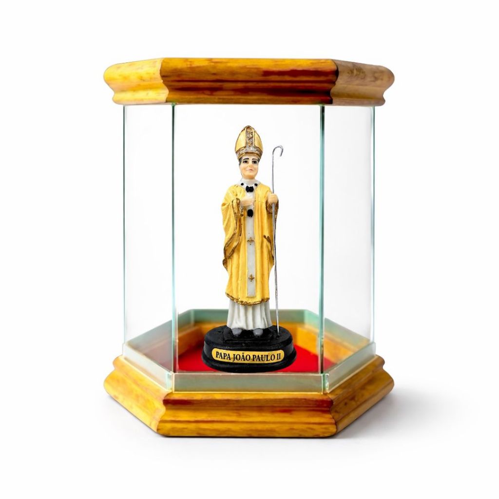 Imagem Papa João Paulo II Resina 15cm com Redoma de Vidro Oratorio Capela
